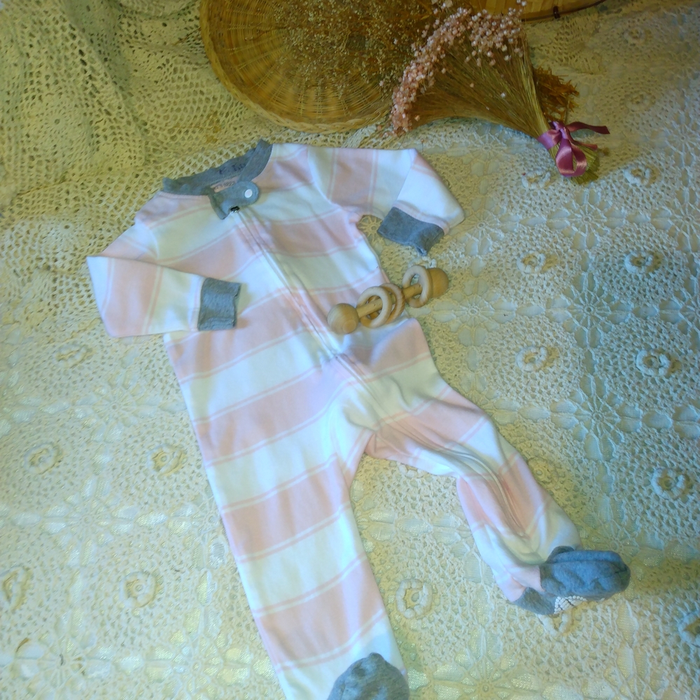 Cozy Pink and Gray Striped Kids Footie